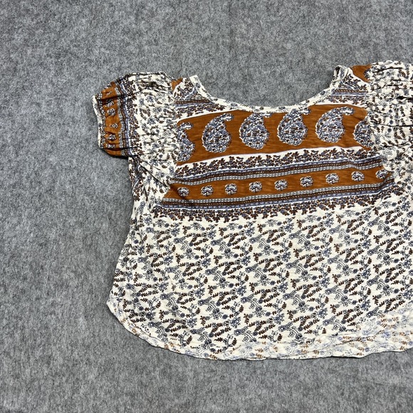 Free People Blouse Womens S Beige Floral Scoop Neck Tunic Top Boho Peasant - Picture 4 of 14